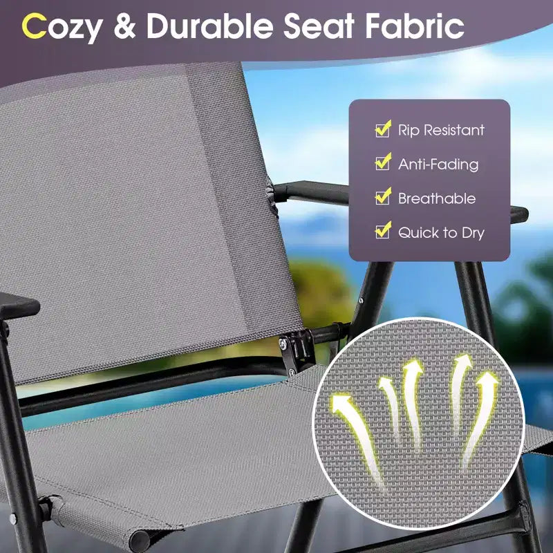 Costway Chaises pliantes extérieures lot de 2/4, chaises légères à dossier haut avec accoudoirs, assise confortable en tissu