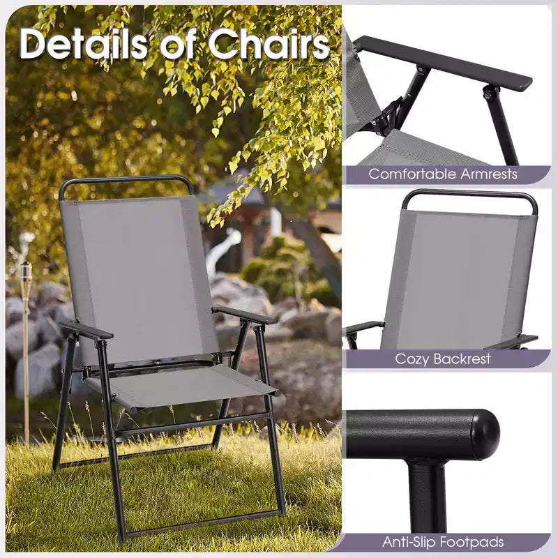 Costway Chaises pliantes extérieures lot de 2/4, chaises légères à dossier haut avec accoudoirs, assise confortable en tissu