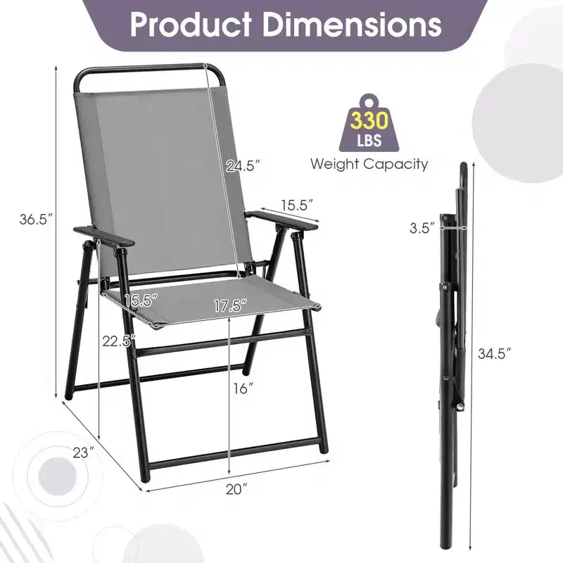 Costway Chaises pliantes extérieures lot de 2/4, chaises légères à dossier haut avec accoudoirs, assise confortable en tissu