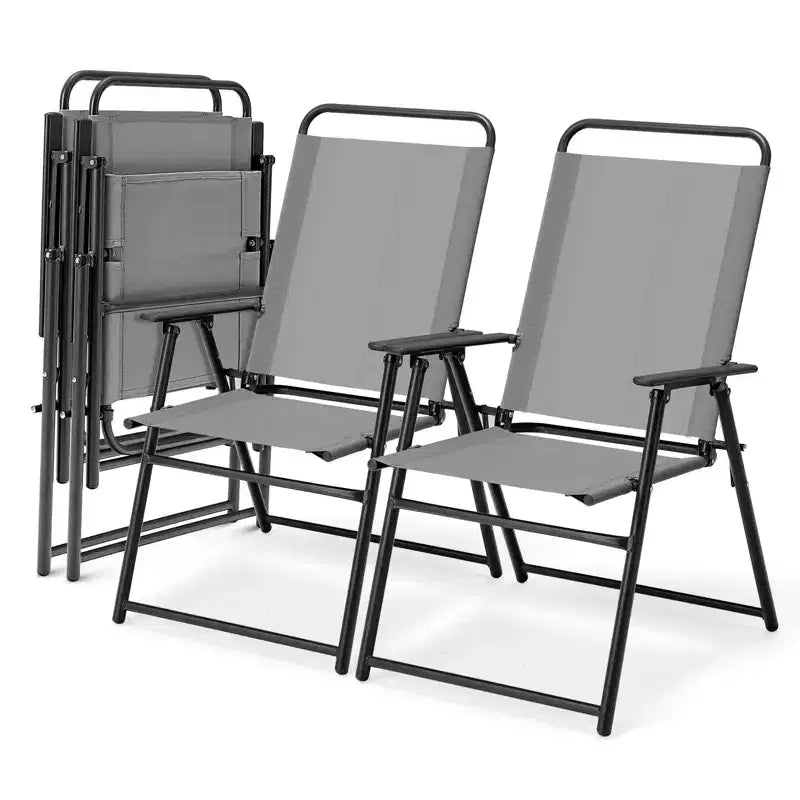 Costway Chaises pliantes extérieures lot de 2/4, chaises légères à dossier haut avec accoudoirs, assise confortable en tissu