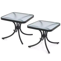 Costway Lot de 2 tables d'appoint d'extérieur de 50,8 cm avec plateau en verre trempé et cadre en métal pour terrasse