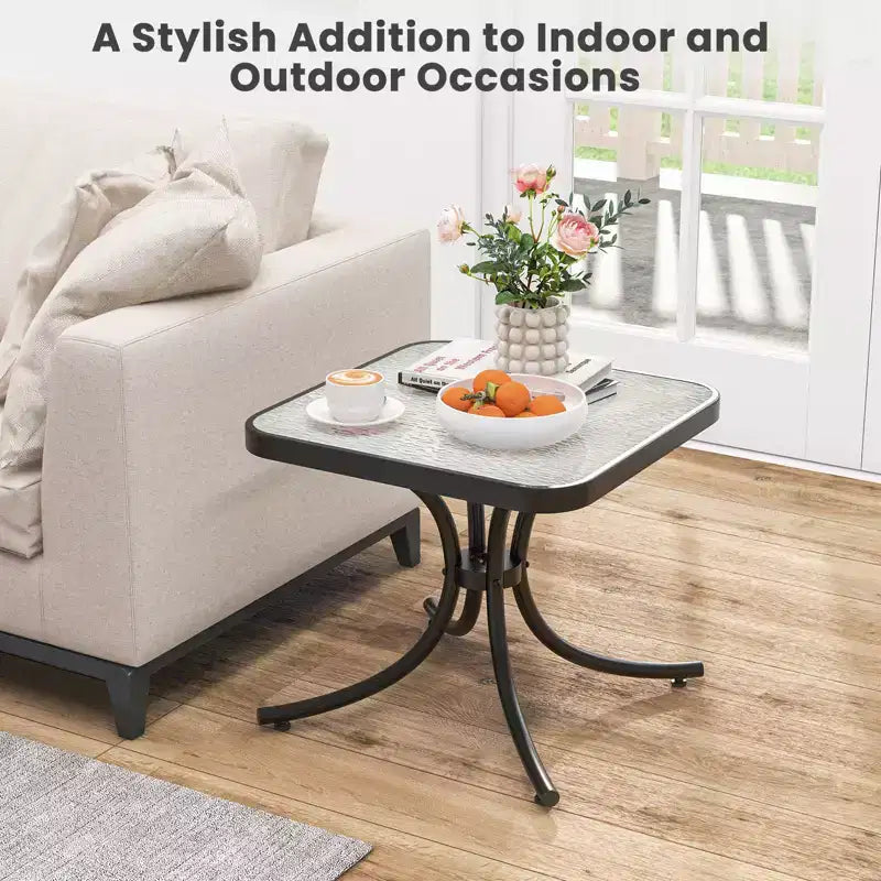 Costway Lot de 2 tables d'appoint d'extérieur de 50,8 cm avec plateau en verre trempé et cadre en métal pour terrasse