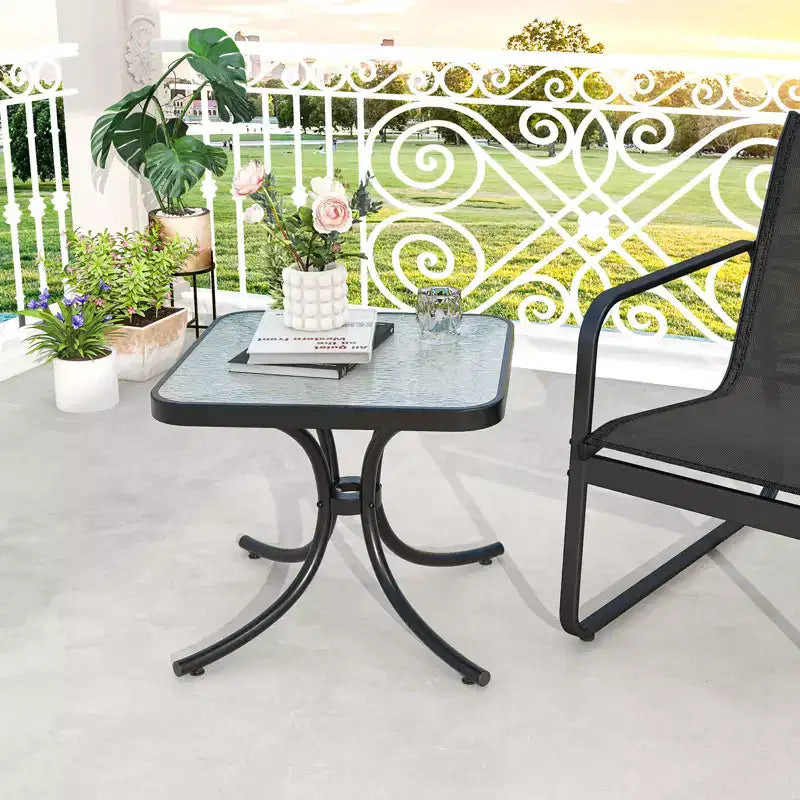 Costway Lot de 2 tables d'appoint d'extérieur de 50,8 cm avec plateau en verre trempé et cadre en métal pour terrasse