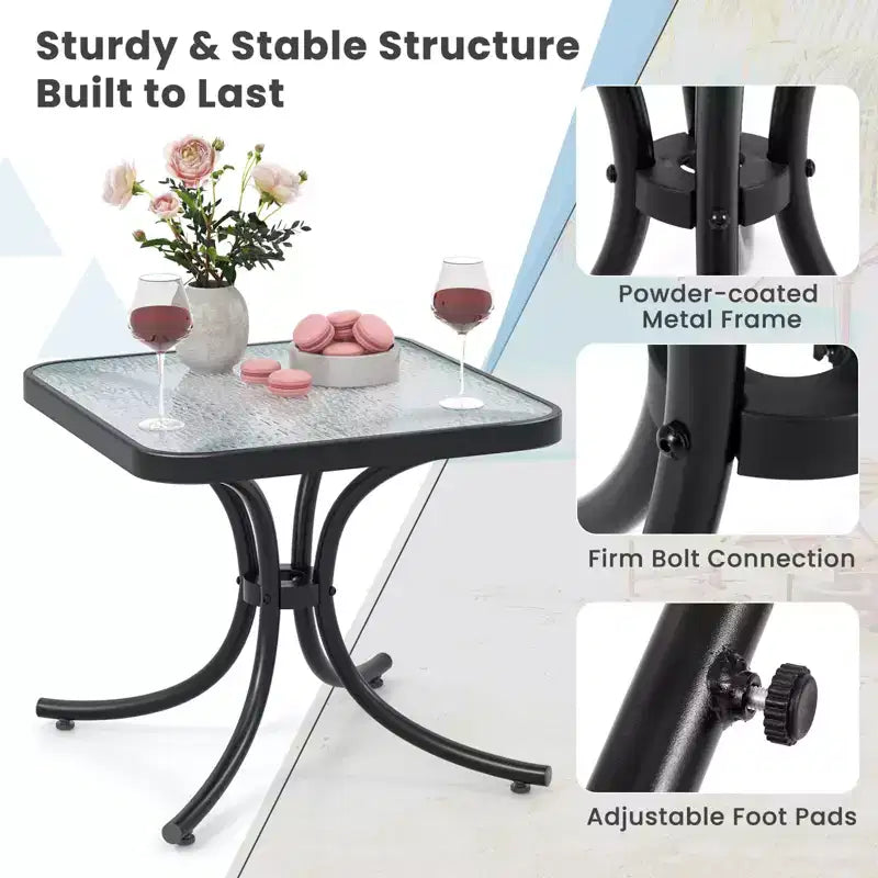 Costway Lot de 2 tables d'appoint d'extérieur de 50,8 cm avec plateau en verre trempé et cadre en métal pour terrasse