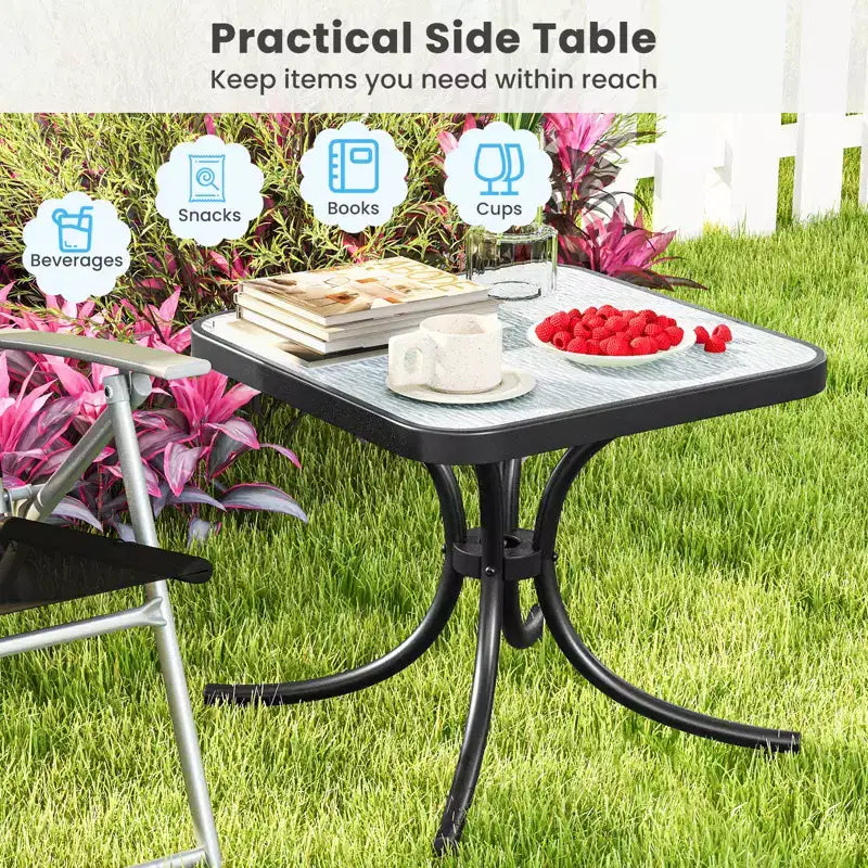 Costway Lot de 2 tables d'appoint d'extérieur de 50,8 cm avec plateau en verre trempé et cadre en métal pour terrasse