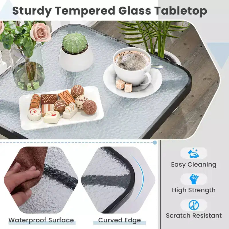 Costway Lot de 2 tables d'appoint d'extérieur de 50,8 cm avec plateau en verre trempé et cadre en métal pour terrasse