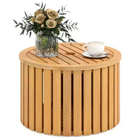 Table d'appoint d'extérieur 2-en-1 Costway avec rangement, trou pour parasol et base amovible pour jardin