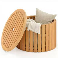 Table d'appoint d'extérieur 2-en-1 Costway avec rangement, trou pour parasol et base amovible pour jardin