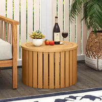 Table d'appoint d'extérieur 2-en-1 Costway avec rangement, trou pour parasol et base amovible pour jardin