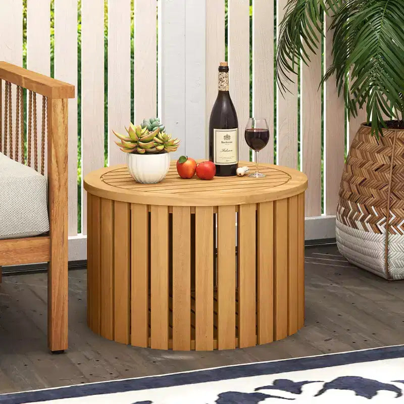 Table d'appoint d'extérieur 2-en-1 Costway avec rangement, trou pour parasol et base amovible pour jardin