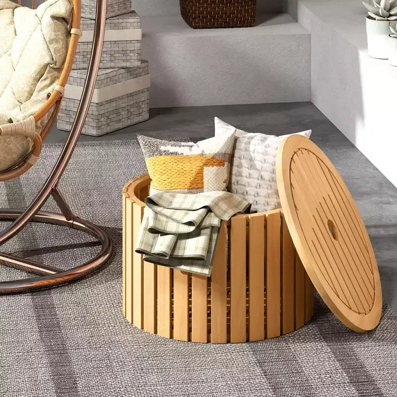 Table d'appoint d'extérieur 2-en-1 Costway avec rangement, trou pour parasol et base amovible pour jardin