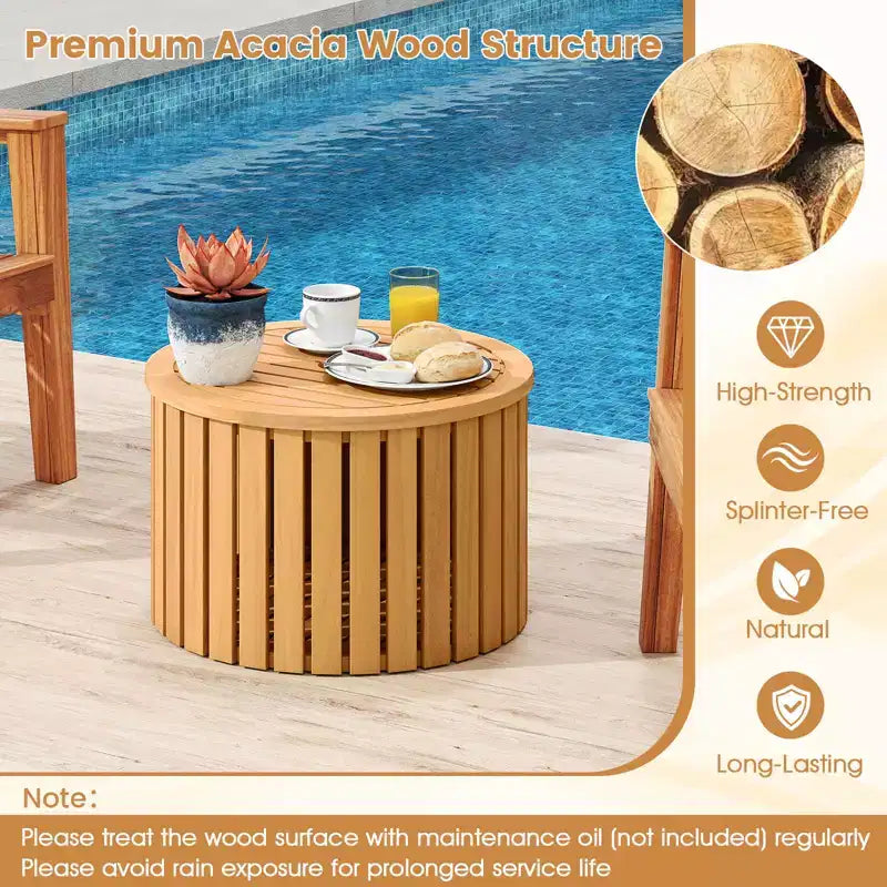 Table d'appoint d'extérieur 2-en-1 Costway avec rangement, trou pour parasol et base amovible pour jardin