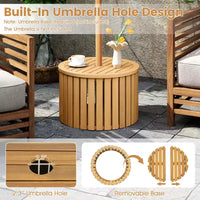 Table d'appoint d'extérieur 2-en-1 Costway avec rangement, trou pour parasol et base amovible pour jardin