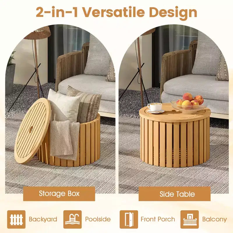 Table d'appoint d'extérieur 2-en-1 Costway avec rangement, trou pour parasol et base amovible pour jardin