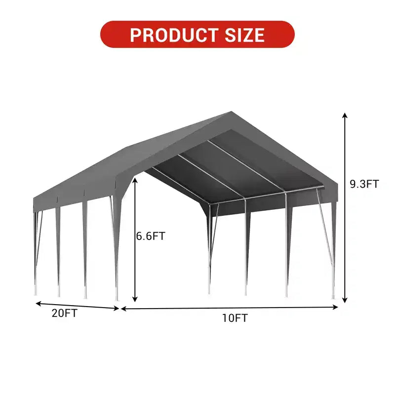 Carport canopy 10'x20' robuste, garage portable amélioré, très grand carport canopy pour voiture
