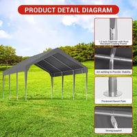 Carport canopy 10'x20' robuste, garage portable amélioré, très grand carport canopy pour voiture