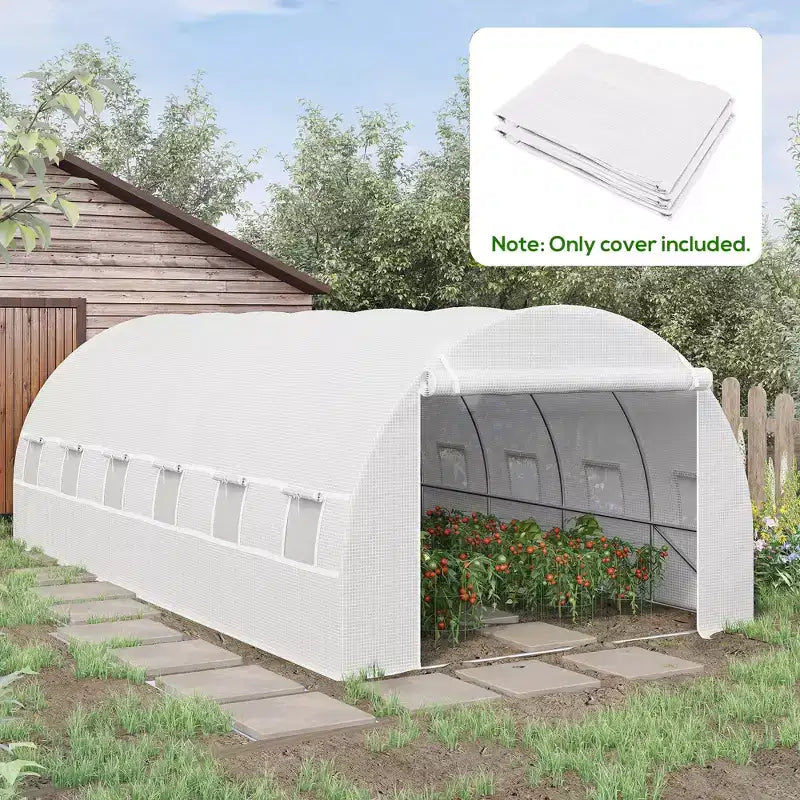Housse de rechange pour serre en plastique, bâche étanche robuste pour serre tunnel, feuille avec 12 fenêtres, porte et grille
