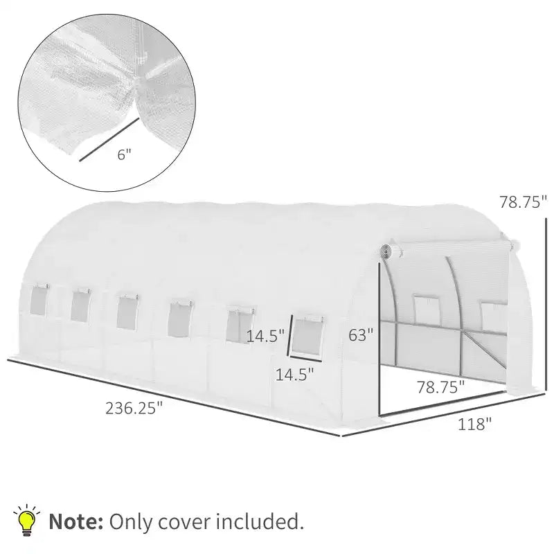 Housse de rechange pour serre en plastique, bâche étanche robuste pour serre tunnel, feuille avec 12 fenêtres, porte et grille