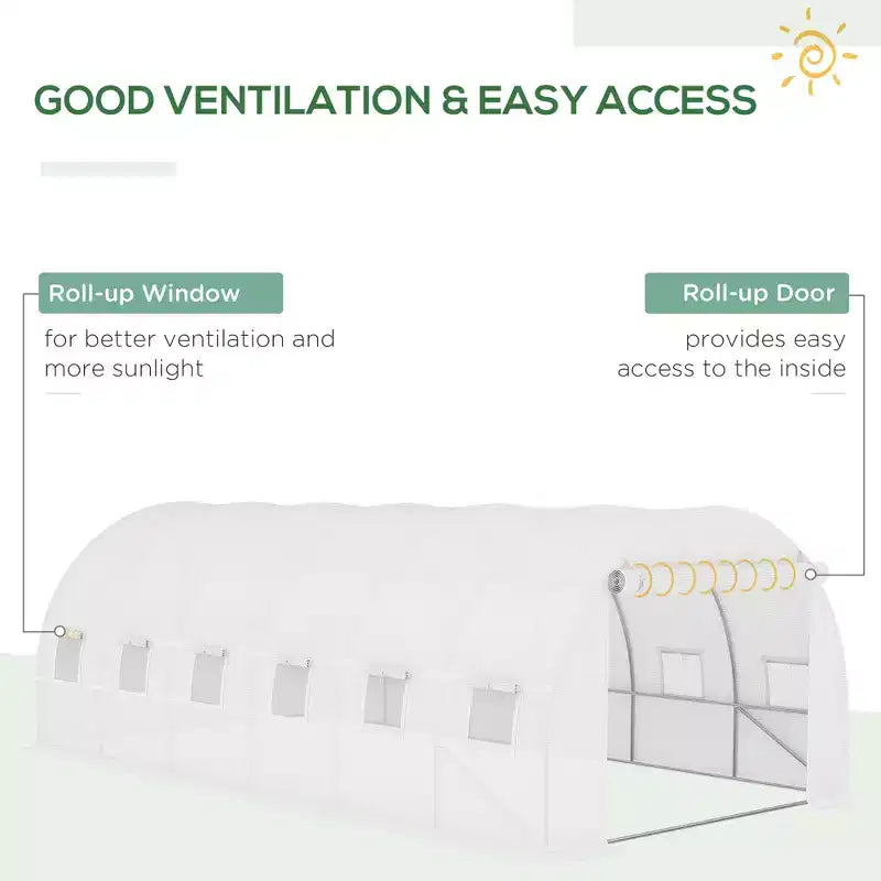 Housse de rechange pour serre en plastique, bâche étanche robuste pour serre tunnel, feuille avec 12 fenêtres, porte et grille