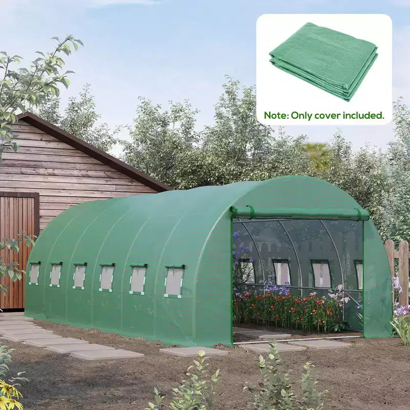 Housse de rechange pour serre en plastique, bâche étanche robuste pour serre tunnel, feuille avec 12 fenêtres, porte et grille