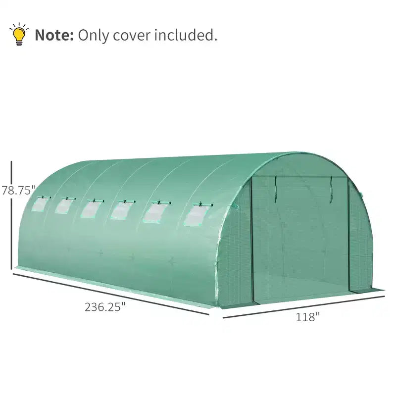 Housse de rechange pour serre en plastique, bâche étanche robuste pour serre tunnel, feuille avec 12 fenêtres, porte et grille