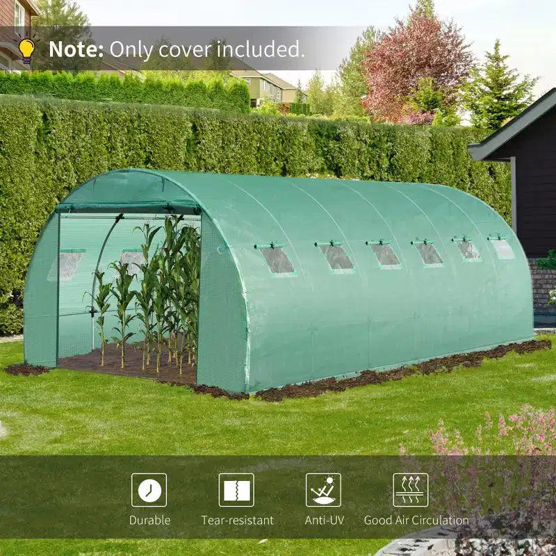 Housse de rechange pour serre en plastique, bâche étanche robuste pour serre tunnel, feuille avec 12 fenêtres, porte et grille