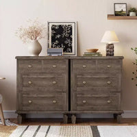 Commode Vintage à 4 Tiroirs avec Pieds Coniques, Commode en Bois Gris pour Chambre, Salon