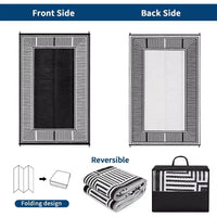 Tapis d'extérieur réversible et imperméable 8x10, en paille plastique résistante aux taches, facile à nettoyer, pour Porche, Terrasse, Balcon, Jardin et Plage, Bordure Noire