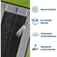 Tapis d'extérieur réversible et imperméable 8x10, en paille plastique résistante aux taches, facile à nettoyer, pour Porche, Terrasse, Balcon, Jardin et Plage, Bordure Noire