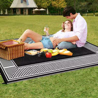 Tapis d'extérieur réversible et imperméable 8x10, en paille plastique résistante aux taches, facile à nettoyer, pour Porche, Terrasse, Balcon, Jardin et Plage, Bordure Noire