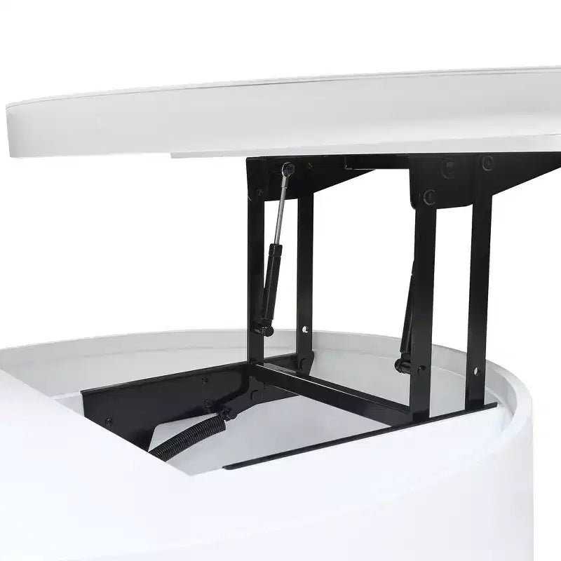 Table basse moderne à plateau relevable Whisen avec rangement caché et tiroir, plateau aspect marbre et grain de bois - Blanc et noyer