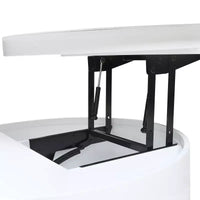 Table basse moderne à plateau relevable Whisen avec rangement caché et tiroir, plateau aspect marbre et grain de bois - Blanc et noyer