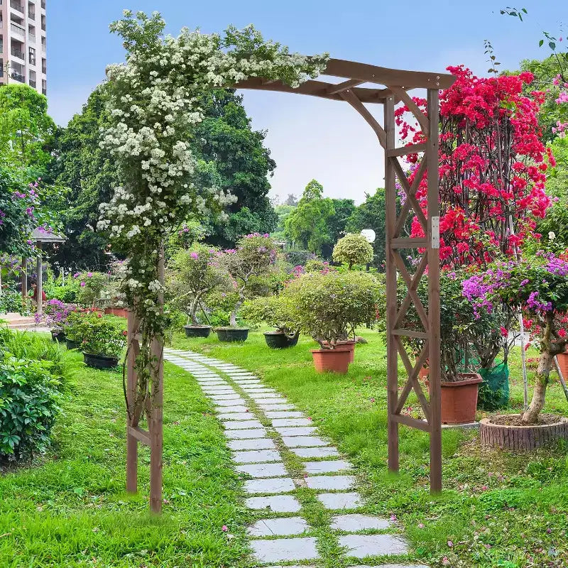 VINGLI Arche de jardin en bois, Arche de mariage, Support d'arrière-plan d'arche de 2 m pour cérémonie, Treillis en bois pour plantes grimpantes, Pergola de décoration de Noël
