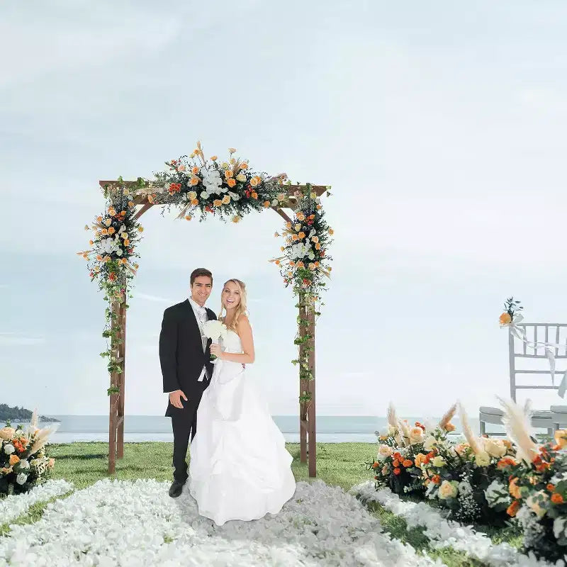 VINGLI Arche de jardin en bois, Arche de mariage, Support d'arrière-plan d'arche de 2 m pour cérémonie, Treillis en bois pour plantes grimpantes, Pergola de décoration de Noël