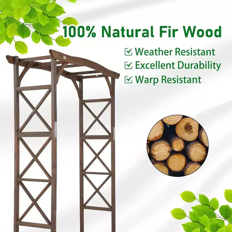 VINGLI Arche de jardin en bois, Arche de mariage, Support d'arrière-plan d'arche de 2 m pour cérémonie, Treillis en bois pour plantes grimpantes, Pergola de décoration de Noël