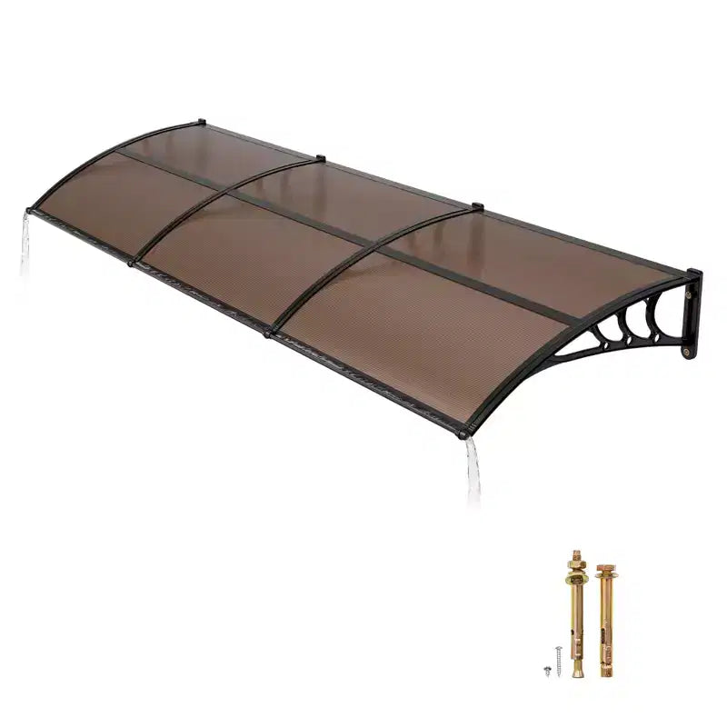 Auvent VEVOR pour entrée de porte, 96,5 x 297 cm, auvent de fenêtre de porte d'entrée extérieur avec drainage et support ABS, protection contre la pluie, la neige et le soleil, marron