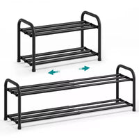SONGMICS Meuble à Chaussures Extensible, Étagère de Rangement pour Chaussures Ajustable, Robuste et Résistante, pour Placard, Entrée, Salon, 2 Niveaux, Noir Encre