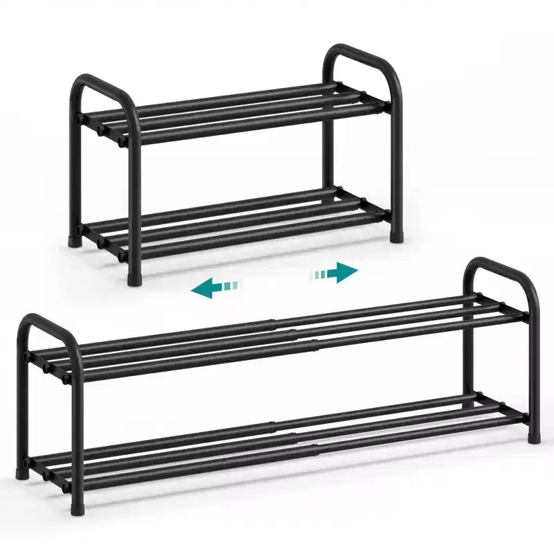 SONGMICS Meuble à Chaussures Extensible, Étagère de Rangement pour Chaussures Ajustable, Robuste et Résistante, pour Placard, Entrée, Salon, 2 Niveaux, Noir Encre