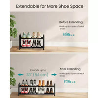 SONGMICS Meuble à Chaussures Extensible, Étagère de Rangement pour Chaussures Ajustable, Robuste et Résistante, pour Placard, Entrée, Salon, 2 Niveaux, Noir Encre