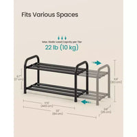 SONGMICS Meuble à Chaussures Extensible, Étagère de Rangement pour Chaussures Ajustable, Robuste et Résistante, pour Placard, Entrée, Salon, 2 Niveaux, Noir Encre