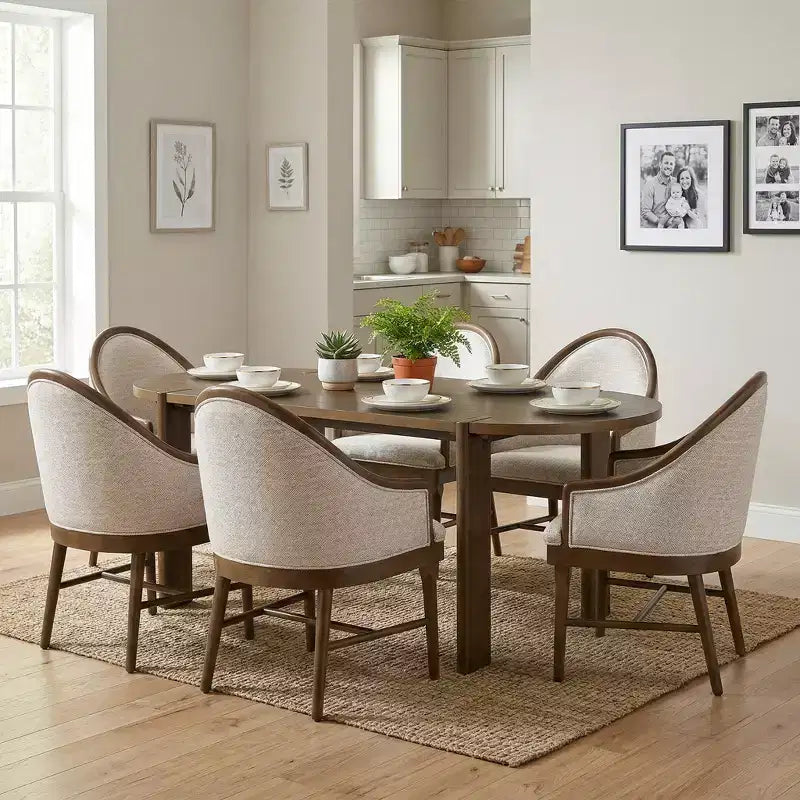 Ensemble de salle à manger 7 pièces moderne Christopher Knight Home Thiago en hévéa avec dossier incurvé et table ovale