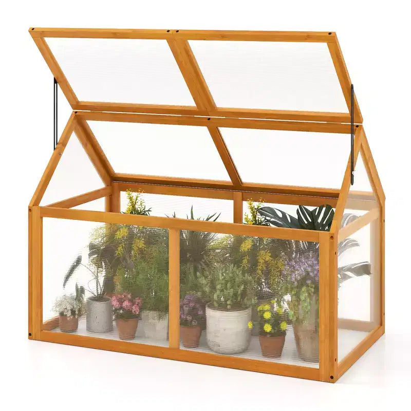 Serre froide en bois Costway avec panneaux transparents et toit réglable pour intérieur et extérieur