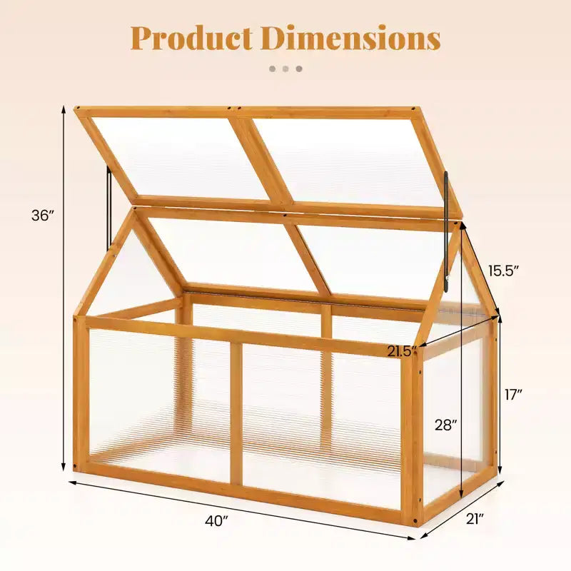 Serre froide en bois Costway avec panneaux transparents et toit réglable pour intérieur et extérieur