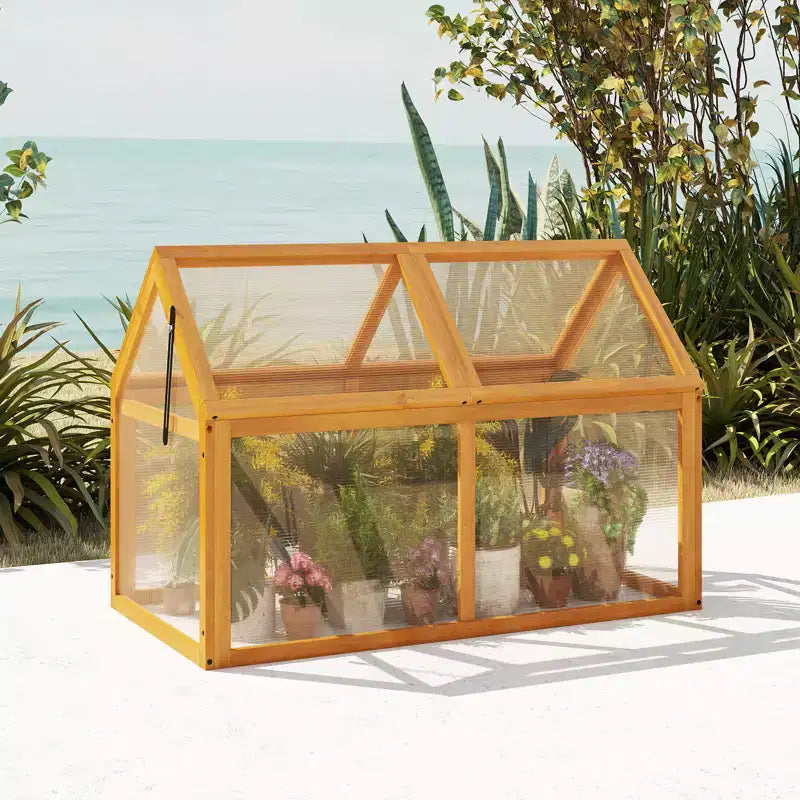 Serre froide en bois Costway avec panneaux transparents et toit réglable pour intérieur et extérieur