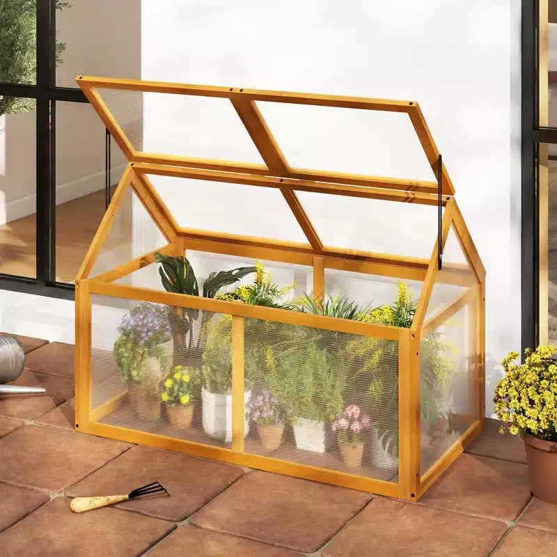 Serre froide en bois Costway avec panneaux transparents et toit réglable pour intérieur et extérieur