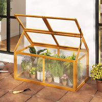 Serre froide en bois Costway avec panneaux transparents et toit réglable pour intérieur et extérieur