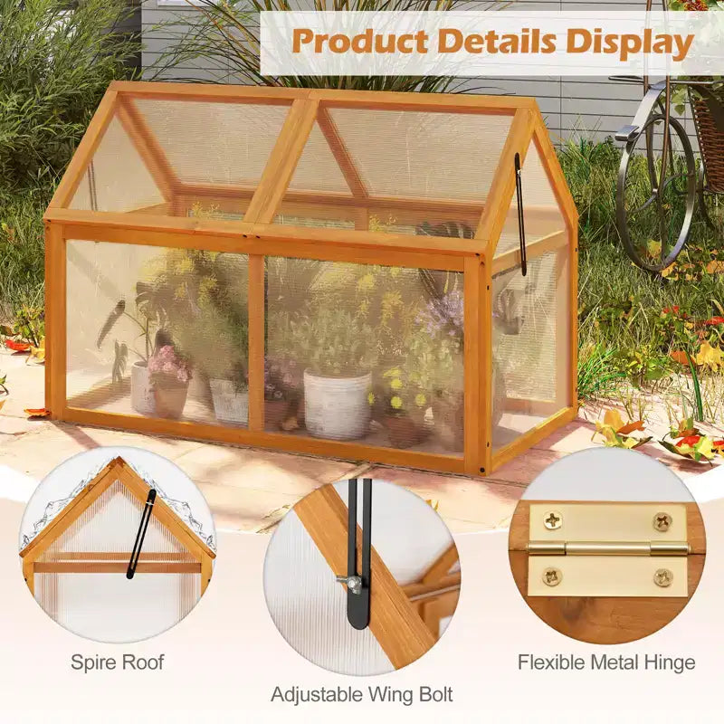 Serre froide en bois Costway avec panneaux transparents et toit réglable pour intérieur et extérieur