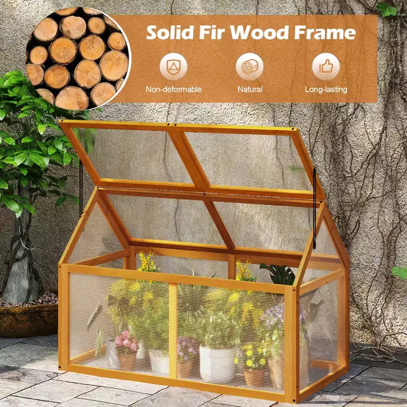 Serre froide en bois Costway avec panneaux transparents et toit réglable pour intérieur et extérieur
