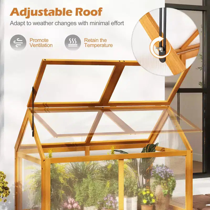 Serre froide en bois Costway avec panneaux transparents et toit réglable pour intérieur et extérieur