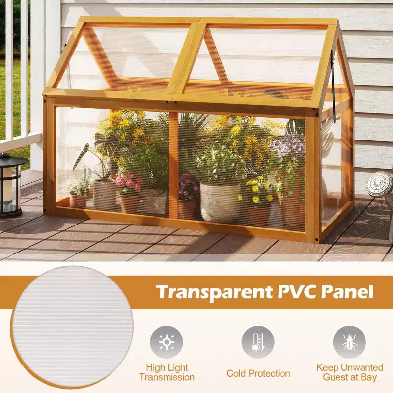 Serre froide en bois Costway avec panneaux transparents et toit réglable pour intérieur et extérieur